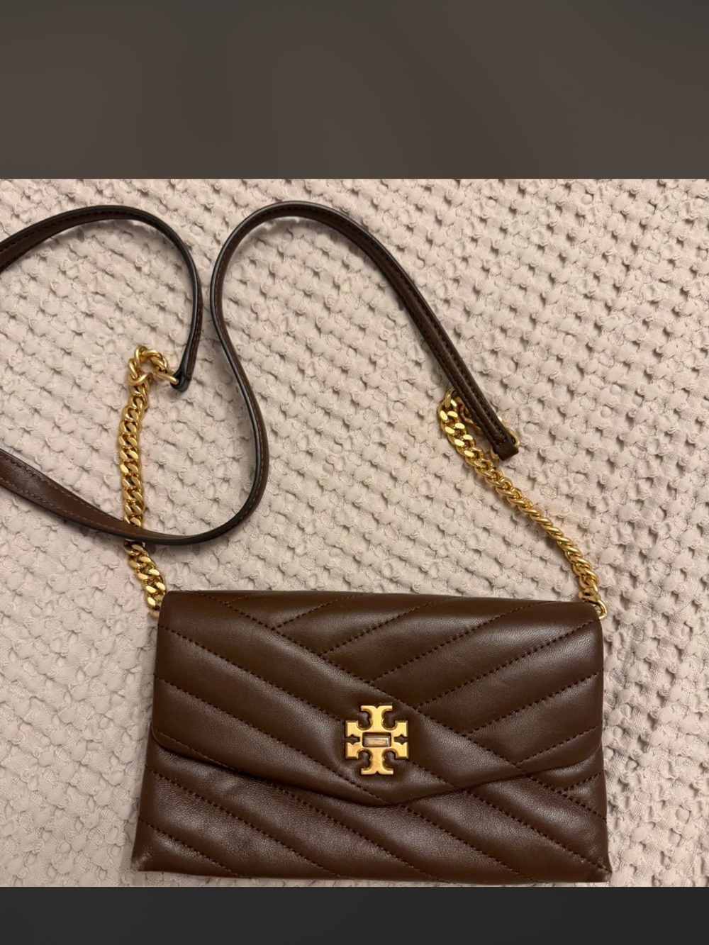Tory Burch Chocolate Brown Quilted Leather Crossbody with Gold Hardware